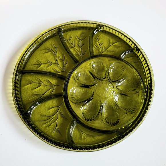 green glass plate Other - Large vintage green glass divided plate. Indiana glass. Depression glass.